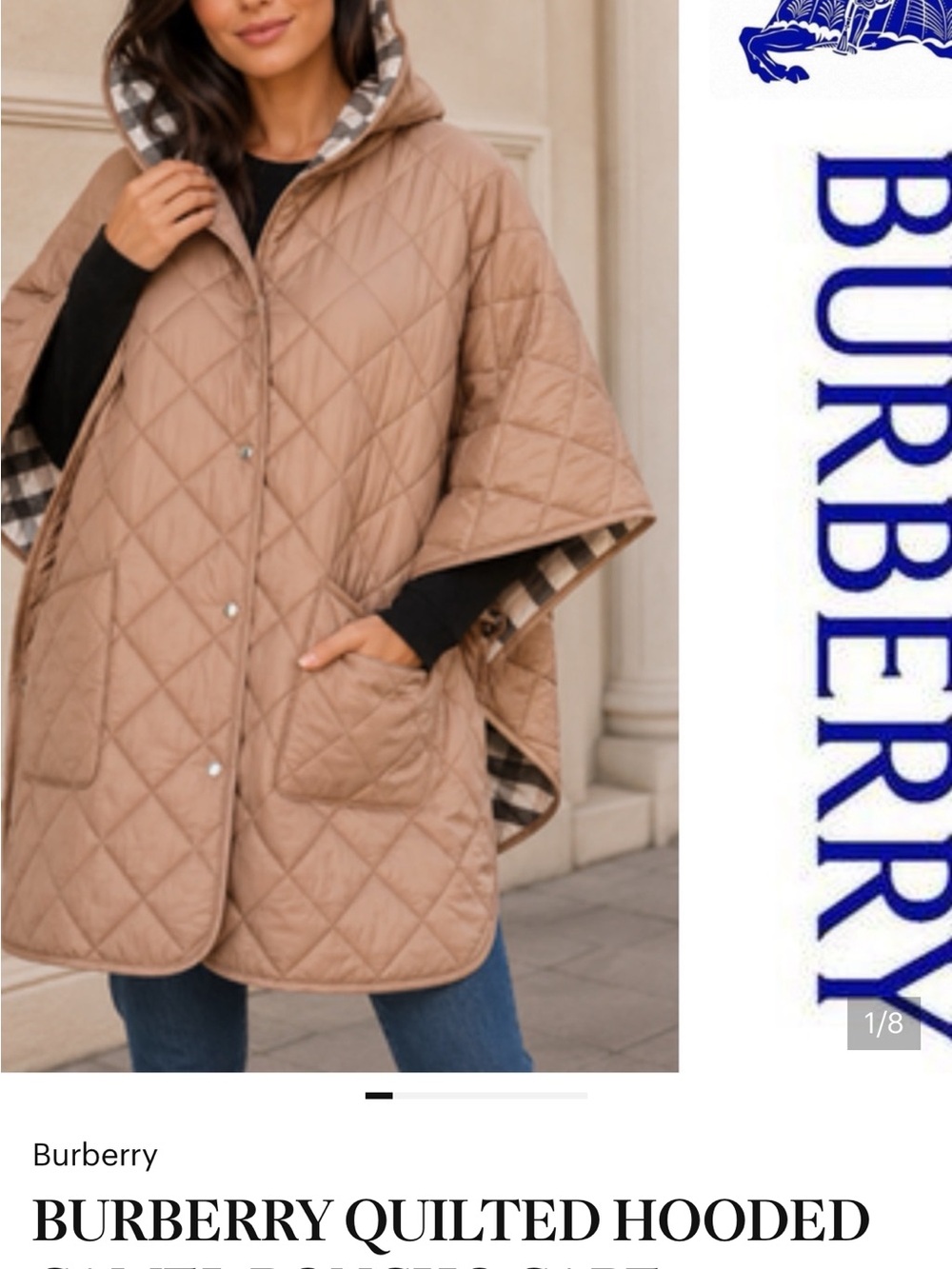 Burberry Quilted Cape in Beige and Black Check - Picture 8 of 8